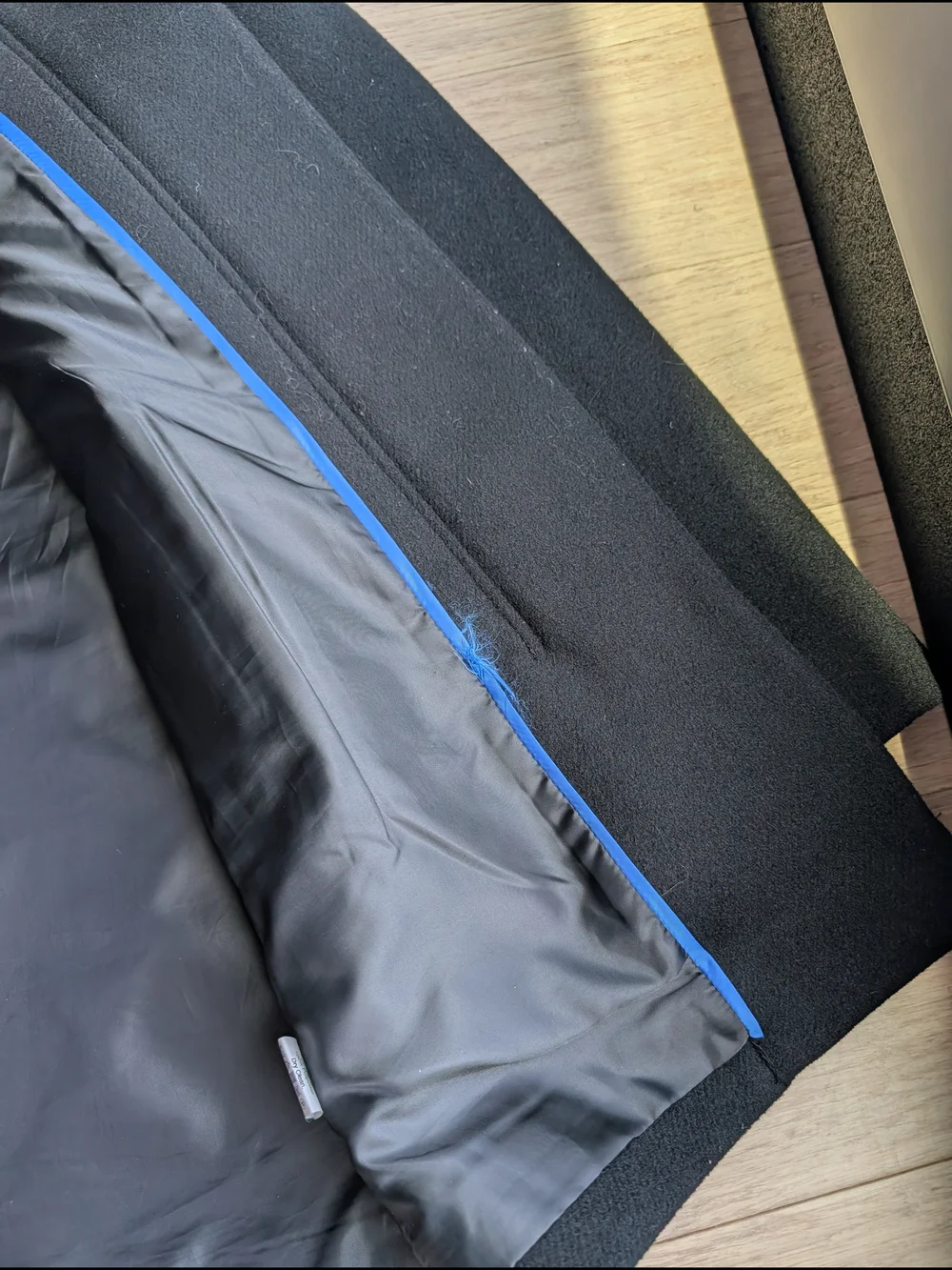 J. Crew Black Wool Blend Peacoat with Subtle Blue Trim - Picture 3 of 5